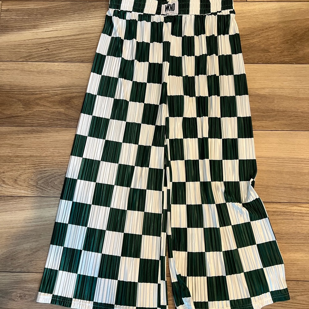 Checkerboard Wide Leg Pants in Green and White
